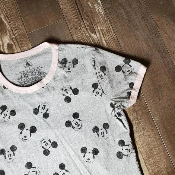 Disney Mickey Mouse Allover Ringer T-Shirt for Women Size Large NWOT Gray Pink - Picture 14 of 15